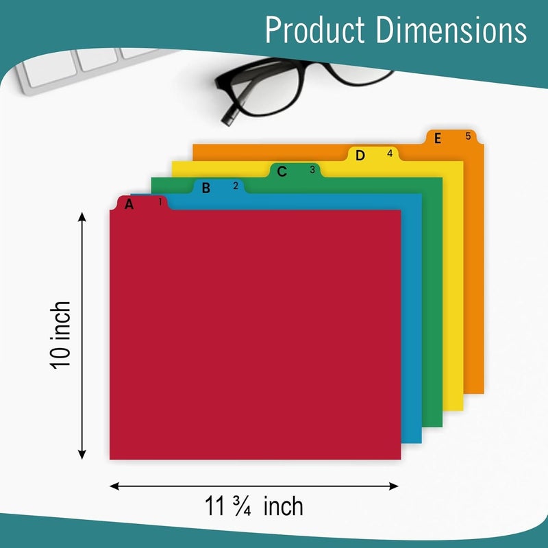 EXTRIC Alphabetical File Organizer, 25 Alphabet Dividers with Tabs for File Cabinet and Desk Organization Standard Letter Size A-Z Filing Dividers, 5 Assorted Colors with 1/5 Cut Tab Positions - Image 3